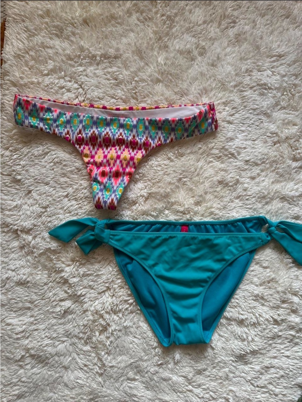 Victoria’s Secret Colorful Pattern Bikini Bottom & Teal Tie-Side Bikini Bottom